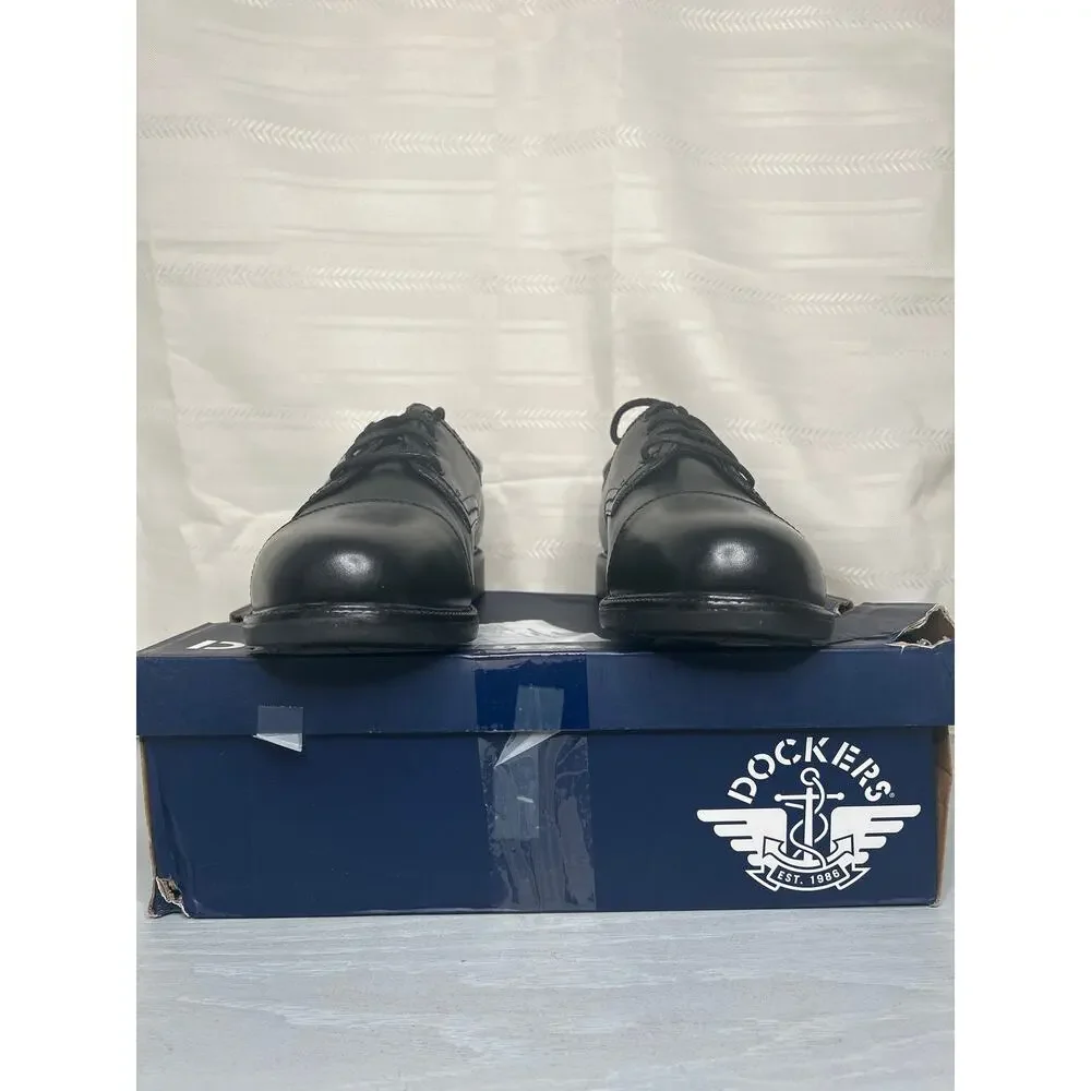 Dockers Gordon Cap Toe Oxford Mens 9.5 W Black Polished Leather Dress Shoe